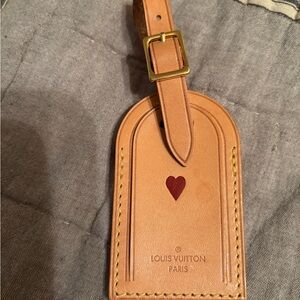 Louis Vuitton Tan Luggage Tag with Red Heart